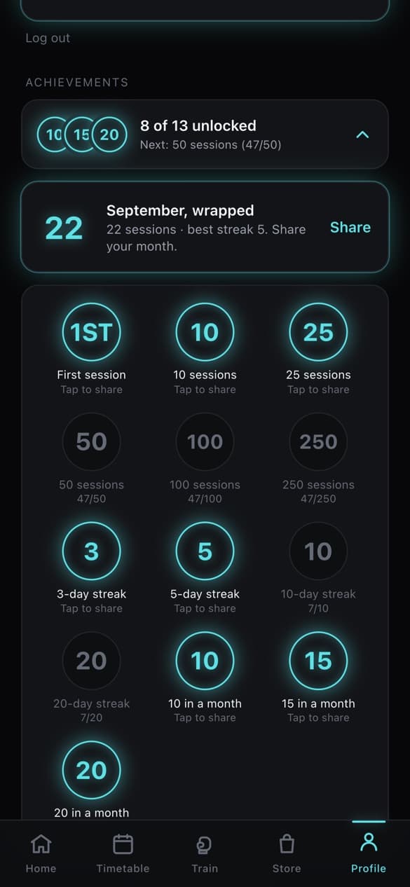 Achievements screen