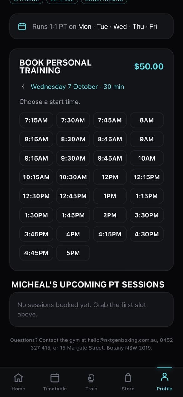 Booking a PT session